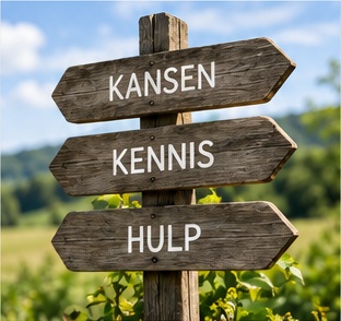 Wegwijzer met de woorden Kansen, Kennis en Hulp